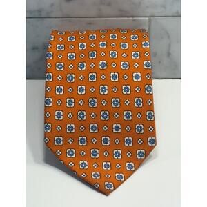 Brooks Brothers Makers Orange Blue Pure Silk Blue Textured medallion neck tie